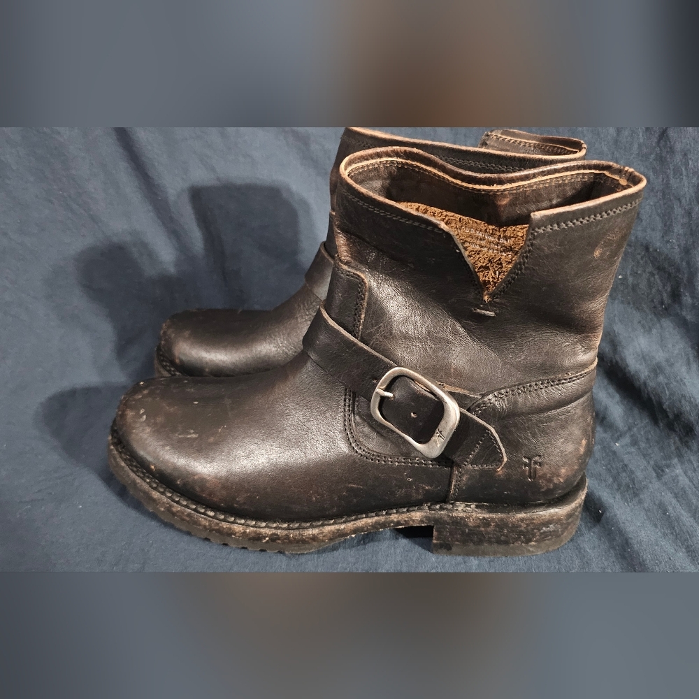 Frye Womens Veronica Leather Moto Ankle Boots Black Size 6.5 No Box Preowned